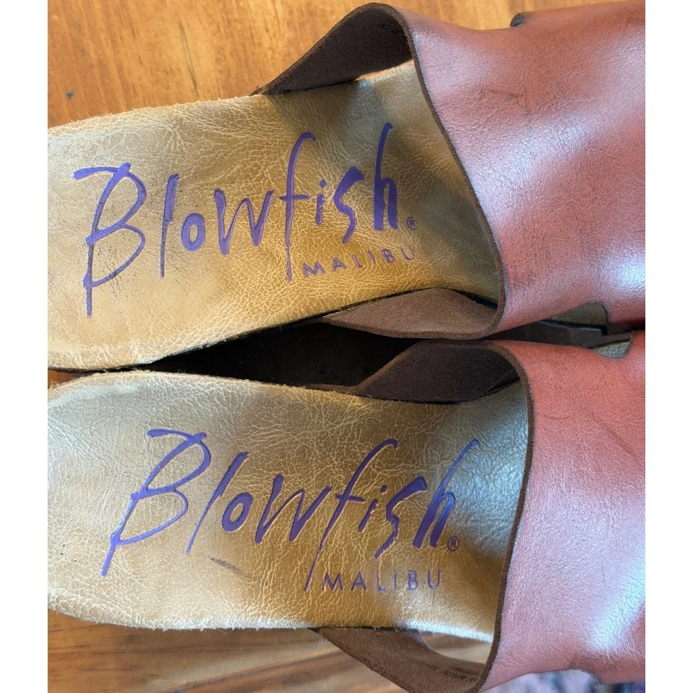 Blowfish Malibu Womens Brown Faux Leather Cork Wedge Platform Slide Sandals 8.5